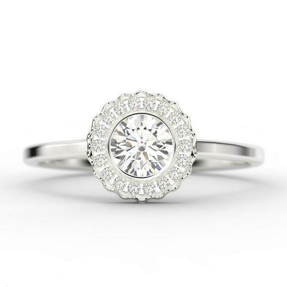 Beautiful 1.10 Carat Round Cut Antique Diamond Moissanite Engagement Ring, Floral Halo Wedding Ring in Silver With 18k White Gold Plating, Gift For Her, Promise Ring, Anniversary Gift