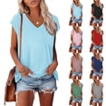 thumbnail image 1 of QATAINLAV en Liquidation Liquidation, Hauts d'Été pour Femmes 2025 Tendance Décontracté Manches Courtes Unies Mignonnes Tuniques Col en V Blouses Amples Rouges m, 1 of 9