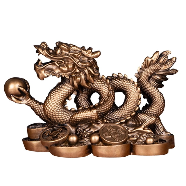 2024 Feng Shui Dragón Estatua Resina Atraer Riqueza Modelo para El (S Marrón Oscuro)