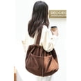 thumbnail image 2 of Kukuzhu Women's Quilted Hobo Bag Corduroy Shoulder Purse Drawstring Canvas Handbag Large Totes Work Top Handle Bag, 2 of 8