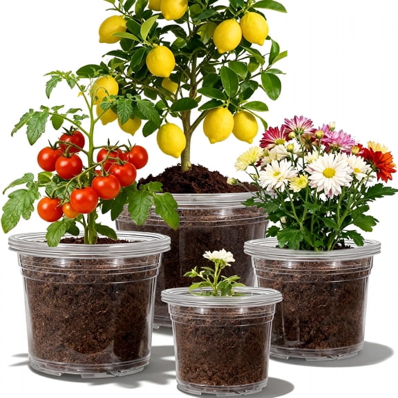 XIBUFE 12 Pack 4/6/8/10 Inch Clear Nursery Pots for Plants,Large Size Clear Plant Pots with Drainage Holes,Plastic Nursery Pots for Indoor and Outdoor Planting Vegetables,Orchids,Aloe