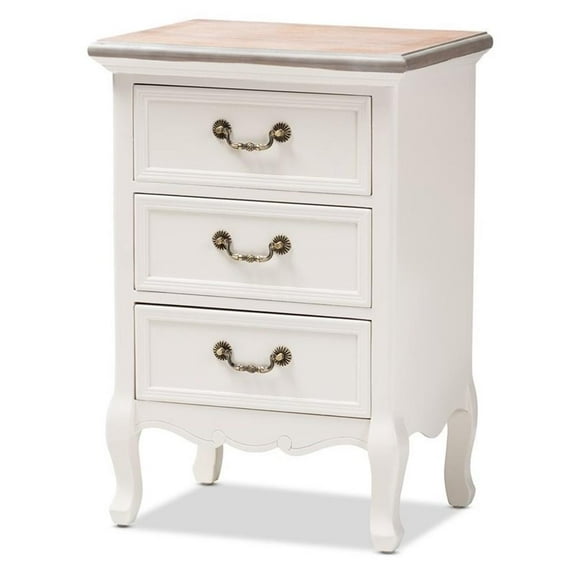 Bowery Hill Two Tone Whitewashed Oak and White 3-Drawer Nightstand