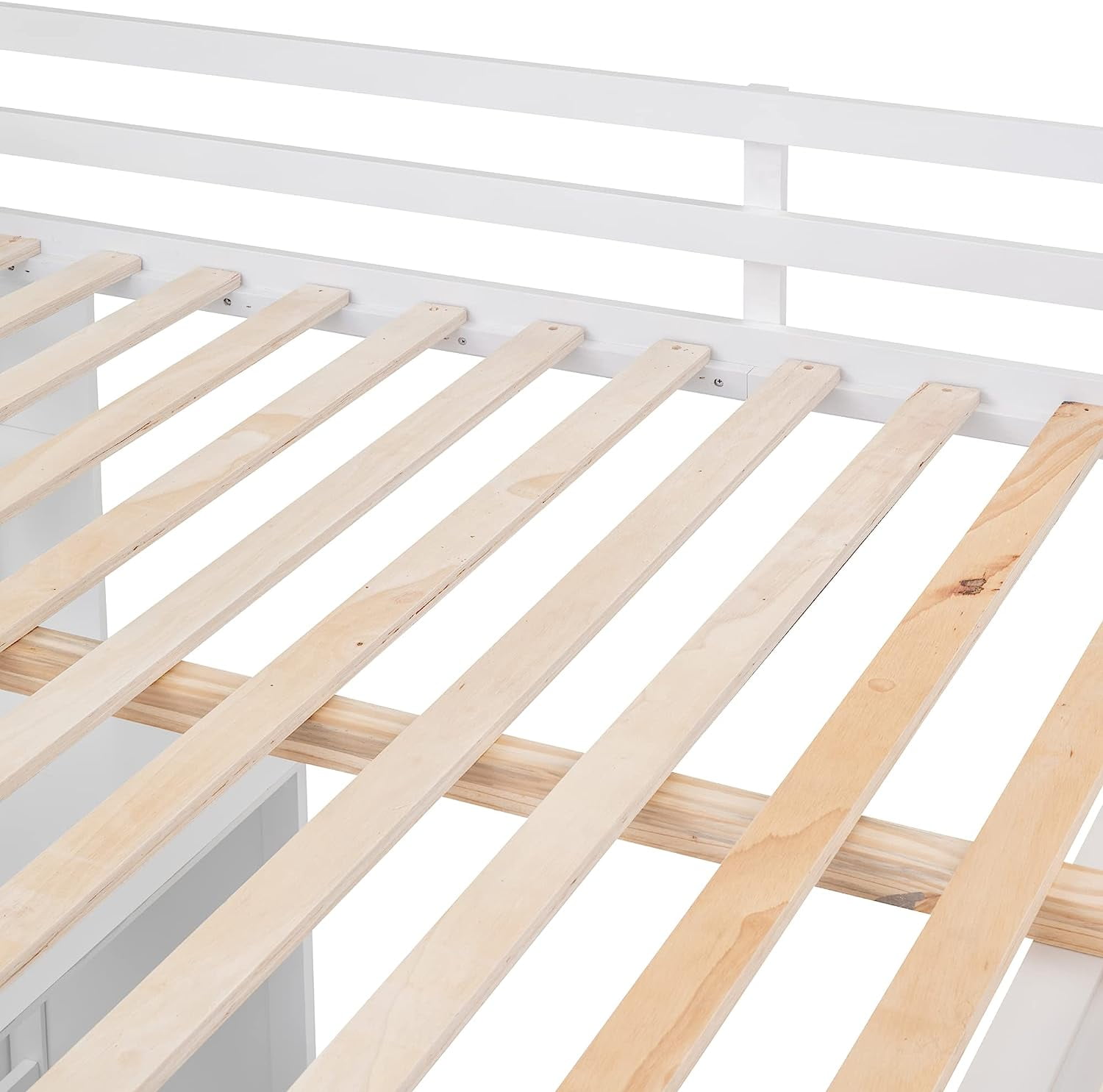 DEALTOPS Full Size Loft Bed with Wardrobe, Wood Loft Bed Frame with Desk 3 Storage Drawers Shelf Space Saving Platform Bed - White