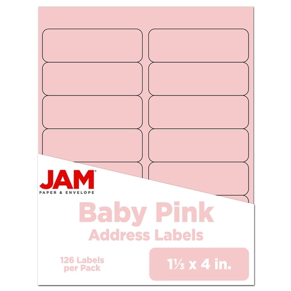 JAM Paper Shipping Address Labels, Rectangular, 1 1/3 x 4, Baby Pink Pastel, 126 per Pack