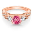 thumbnail image 2 of Gem Stone King 18K Rose Gold Plated Silver Pink Mystic Topaz White Lab Grown Diamond and White Moissanite Engagement Ring for Women (1.97 Cttw, Gemstone, Round 6MM and 3MM, Size 7), 2 of 4
