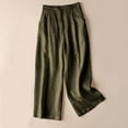 thumbnail image 3 of Outfmvch Cotton Linen Pants for Women Wide Leg Linen Pants Flowy Wide Leg Drawstring High Waist Casual Capri Baggy Wide Leg Patchwork Pants Vacation Beach Trousers Flowy Lounge Green S-2XL, 3 of 3