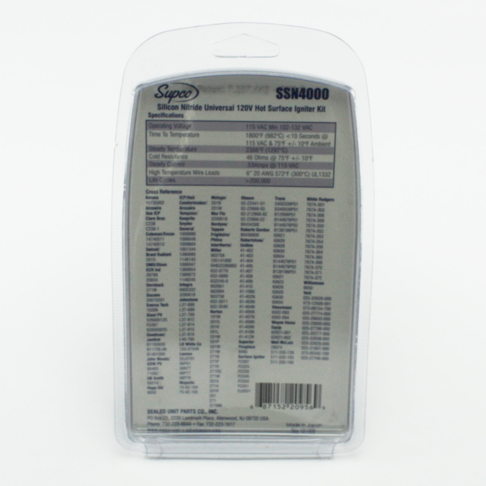 Hot Surface Igniter, LP/NG, 120, 2 1/8 in L., Universal Silicon Nitride, Installation Hardware