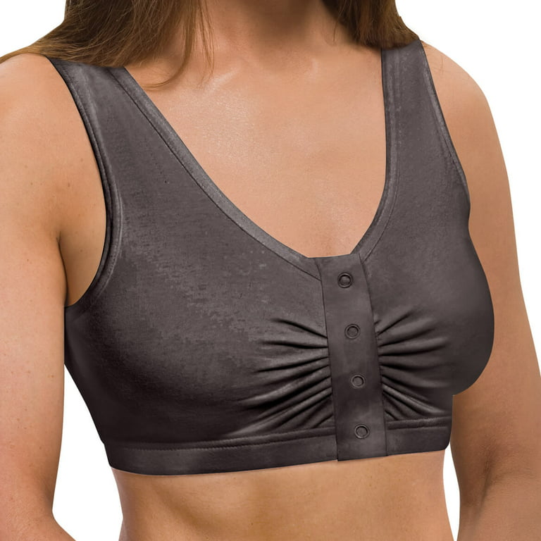 Snap Front Seamless Bra with Ultra-Wide Straps For Comfort and Support,  Plush Fabric - Black, Large 