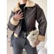 thumbnail image 1 of -abrigo de piel de cordero sintética para mujer, chaqueta con cinturón con cremallera empalmada, ropa de calle Retro, gruesa y cálida, Otoño e Invierno, 1 of 5