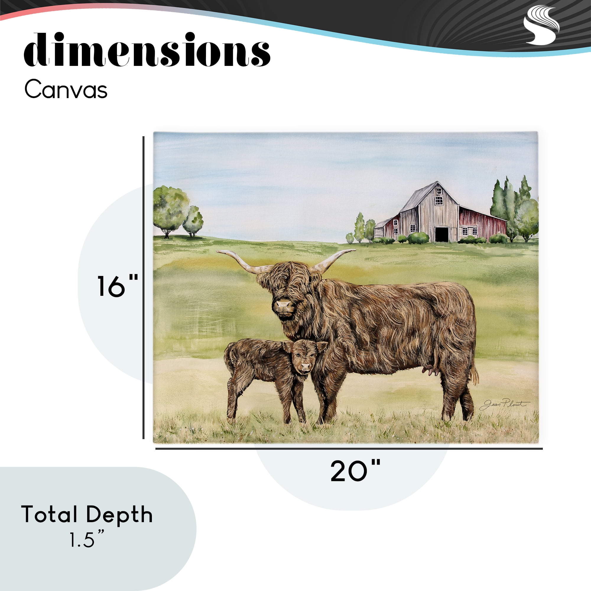 Highland Cow And Calf Canvas Wall Art, design by Jean Plout