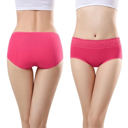 Women Cotton Menstrual Panties Lace Seamless Mid Waistband Solid Breathable Intimate Briefs