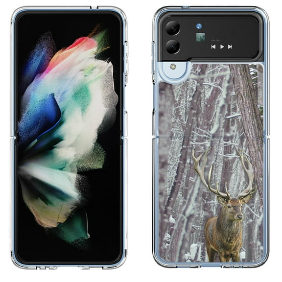 Shockproof Bumper Phone Case for Samsung Galaxy Z Flip 4 5G, by OneToughShield ® - Deer/Snow/Camo