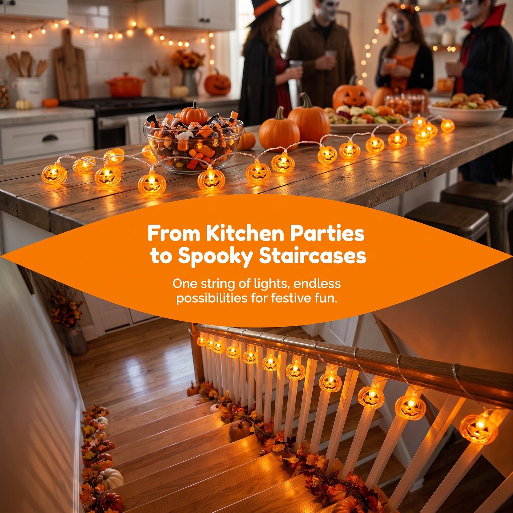 Unique Bargains Halloween Jack-O'-Lantern Fairy Lights 9.8 ft Flat Pumpkin USB Powered