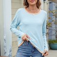 thumbnail image 4 of Women'S Casual Striped Crewneck Sweaters Color Block Long Sleeve Knitted Sweater Tops Blue Color S, 4 of 9