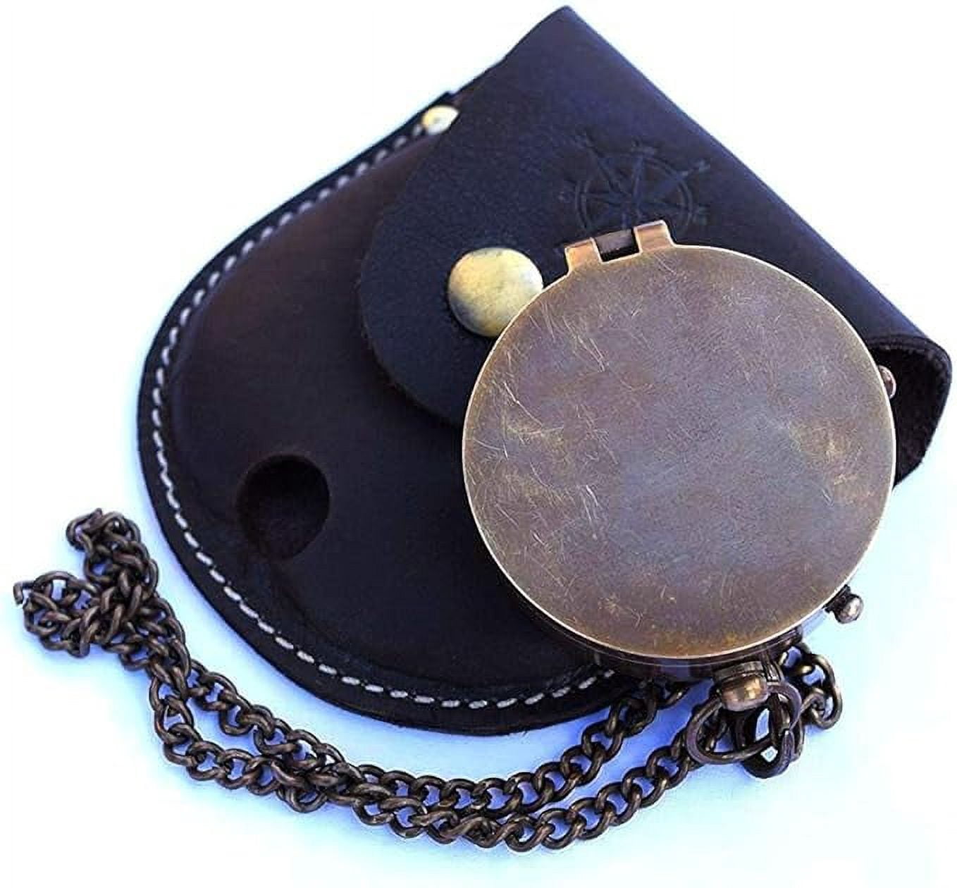 Engravable Compass Nautical Pocket Brass Compass with Leather Carry Case,Pirates Compass, Camping Compass, Gift Compass Rustic Vintage Home Decor Gifts