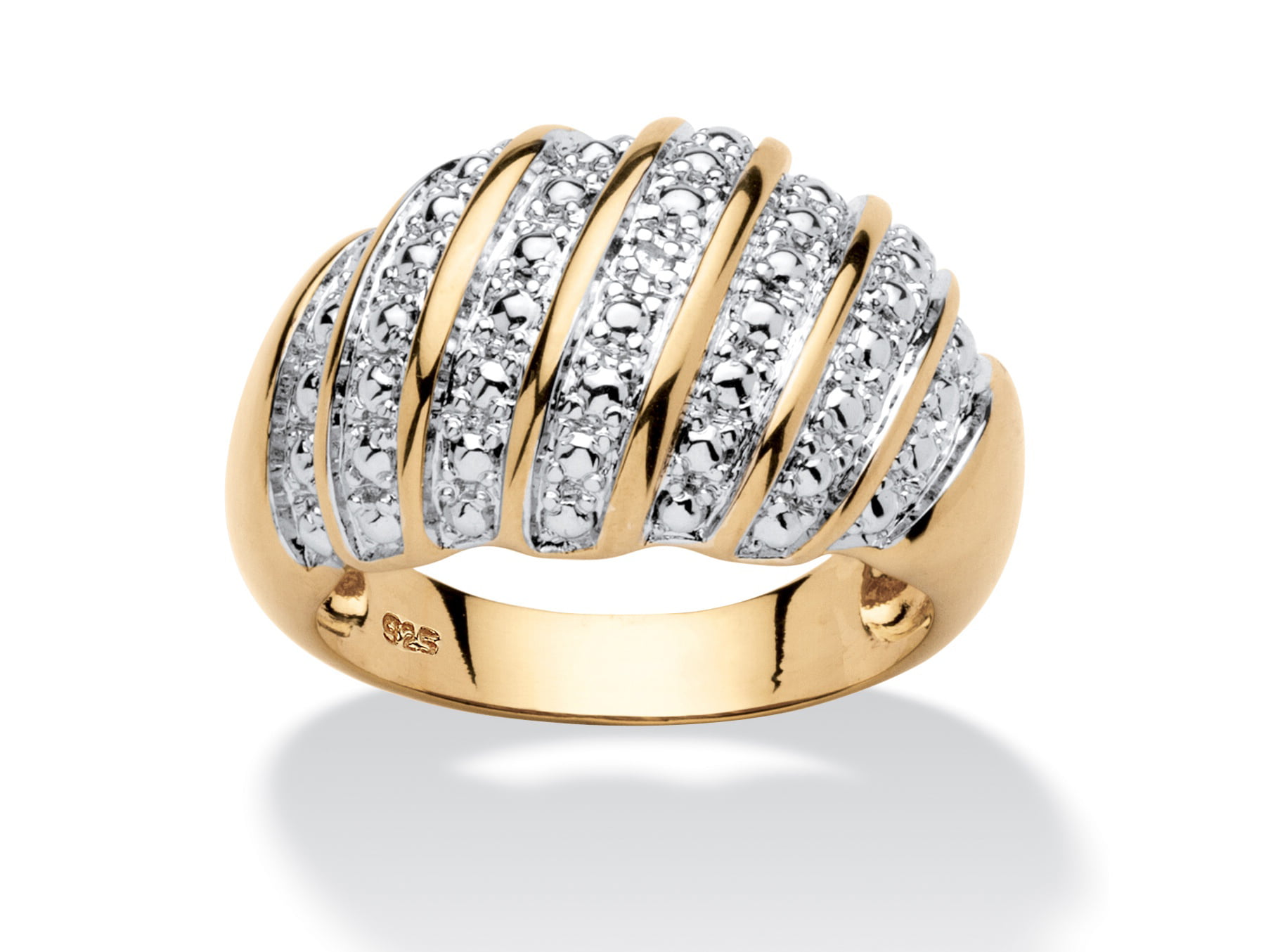 10k or 14k Yellow Gold Mens Diagonal Accent Pave CZ Ring with Engraved Accent 