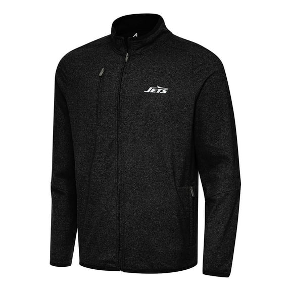 Men's Antigua Heather Black New York Jets  Hold-Up Tri-Blend Full-Zip Jacket