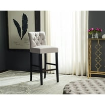 SAFAVIEH Tiffany Modern Glam Tufted Bar Stool with Footrest, Taupe/Grey