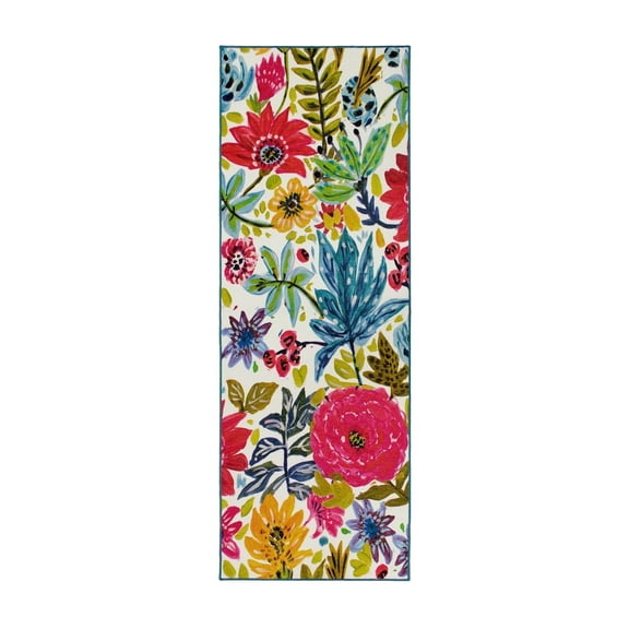 My Magic Carpet Machine Washable Floral Bloom Multicolor 2.5x7 Runner Rug - Non-Slip Indoor Rugs for Kitchen, Hallway