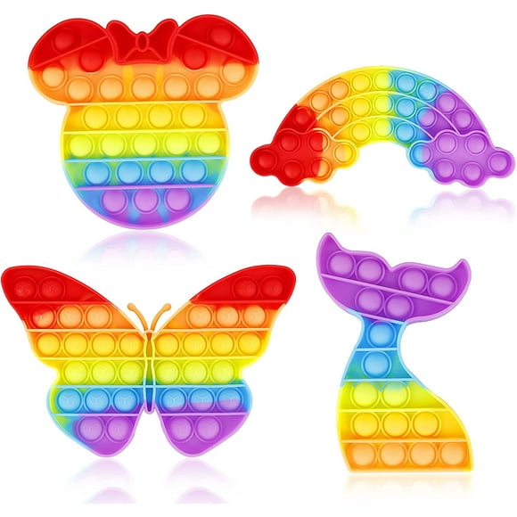 Butterfly Mermaid Pop Fidget Toy It Mouse Cloud Bubble Sensory Rainbow 4 Pack Popping Popper ADHD Popet Poppet Stress Bulk Popitz Popit Poppit Its It's Reliever Gift for Kids Girls Family Friends Teen