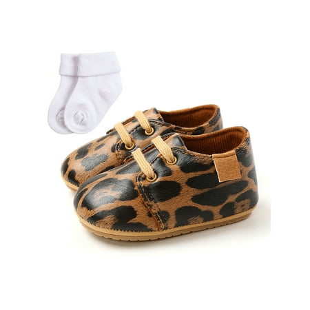 

Rotosw Toddler Boys & Girls Crib Shoe Leopard Print Sneakers Prewalker Flats Multi Colors Lace Up Shoes School Lightweight Moccasins Leopard Print With Sock 5C