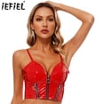 thumbnail image 2 of Top corto de charol brillante para mujer, escote en V profundo, cremallera frontal, sin espalda, chaleco tipo camisola sexy, disfraz para fiesta rave en discoteca, 2 of 5