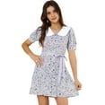 thumbnail image 1 of INSPIRE CHIC Junior's Peter Pan Collar Short Sleeve Floral Mini Dress, 1 of 6