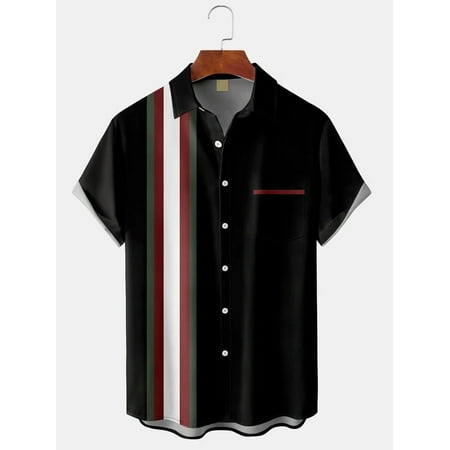 

MLFU Unisex Button Down Short Sleeve Shirt Casual Beach T-Shirts Breathable Bowling Shirts Plus Size Men