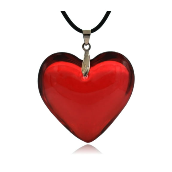 Large Red Transparent Solid Glass Heart Necklace