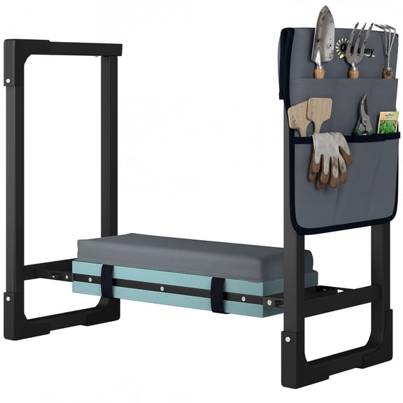 Heavy Duty Foldable Garden Kneeler and Seat with Thick Soft Pad Extendable Steel Legs