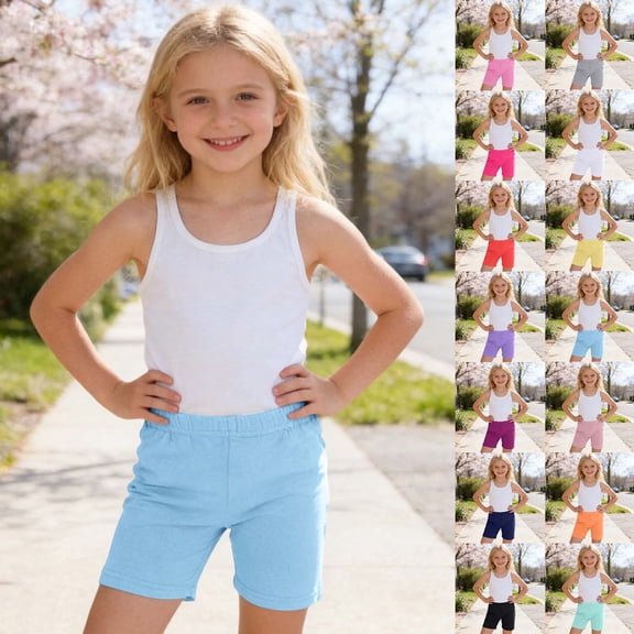 Kids Girls Soft Biker Shorts Elastic Waist Basic Solid Shorts Breathable Shorts for Daily Wear Gym Sports Yellow 9-10 Years