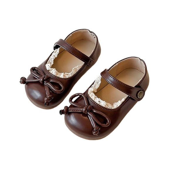 JAJAHO Toddler Girls Dress Shoes Bow Mary Jane Ballet Lace Trim Casual Princess Flat Sandals For Kids 1-6 Years Hook And Loop Comfortable Shoe