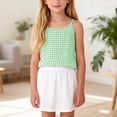 thumbnail image 2 of OGLCCG Cotton Linen Camisole Tops for Girls Spaghetti Strap Plaid Tank Tops Summer Casual Sleeveless Shirts 4-14 Years, 2 of 7