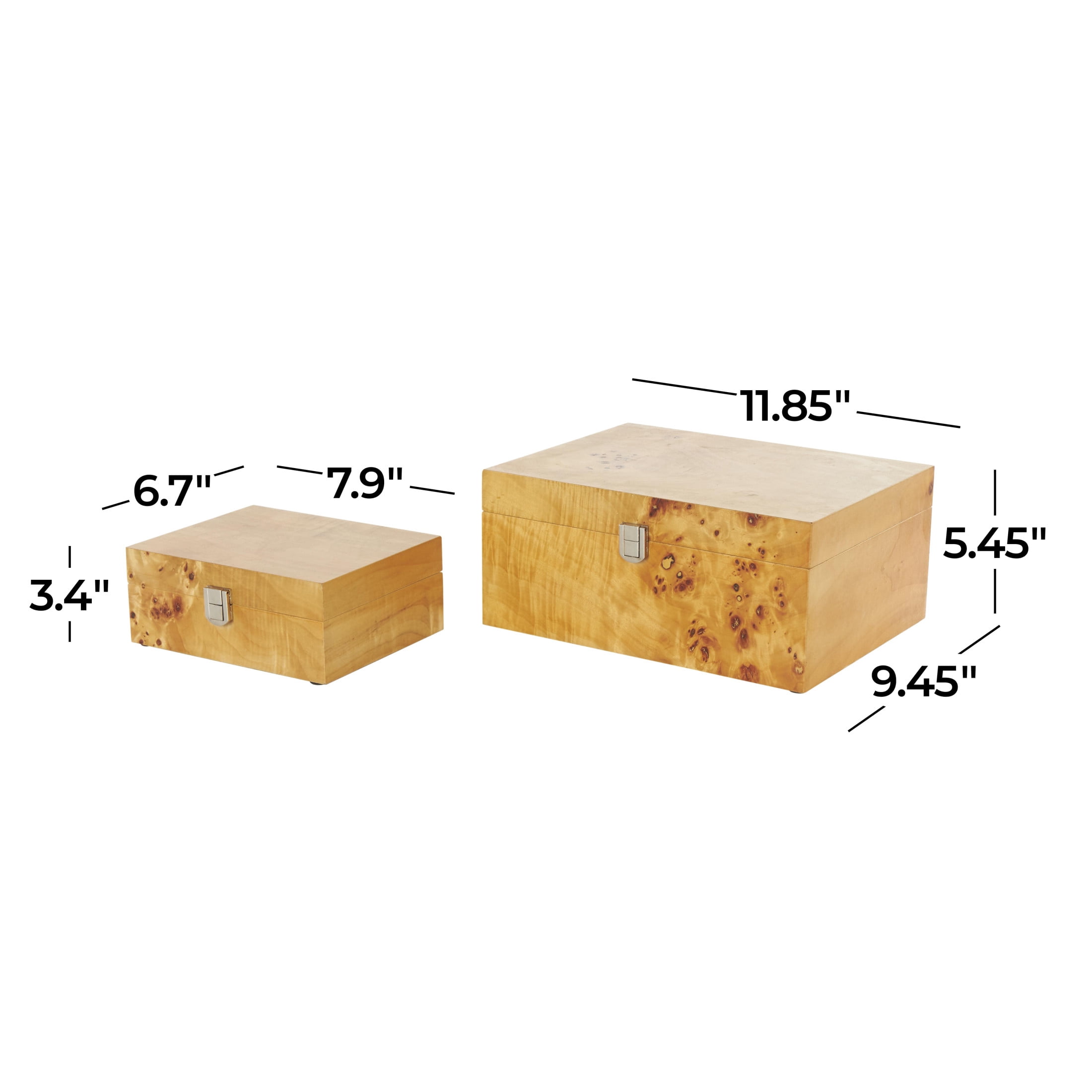 DecMode Storage Brown Wood Decorative Box with Natural Wood Grains and Silver Latches, 2 Count