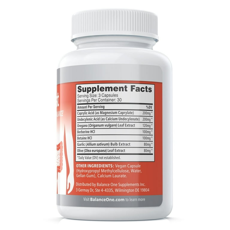 Balance ONE Candida Cleanse, Caprylic Acid, Berberine, Oregano Leaf  Extract, 90 Capsules - Walmart.com