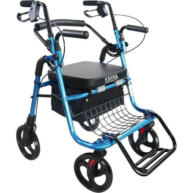 GFDYREE - Déambulateur à Roulettes Fauteuil Roulant, Fauteuil de Transport à Roulettes, Déambulateurs à Roulettes pour Aînés, Déambulateur à Roulettes avec Chaise de Transport, Déambulateur Léger, Déambulateur en Aluminium, Déambulateur Pliant,