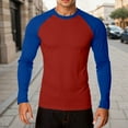 thumbnail image 2 of Men T Shirts Casual Sporty Color Block Long Sleeve Compression Tees Comfortable Slim Fit Crew Neck Spring Summer Men Shirts Red M, 2 of 4