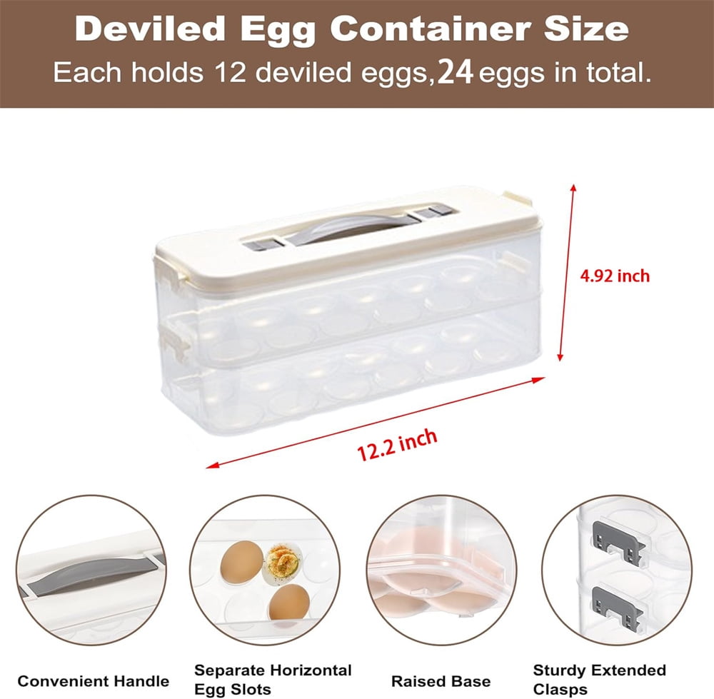 Heyingu 1Pcs Deviled Egg Containers with Lid 2 Layer Egg Carrier Box Dispenser Container with Handle for Refrigerator Pantry Travel(12.2 x 4.92 Inch)