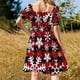 thumbnail image 5 of Vestido largo de manga corta con estampado de copos de nieve y cuadros escoceses de búfalo rojos y negros, ropa de mujer de verano, 5 of 7