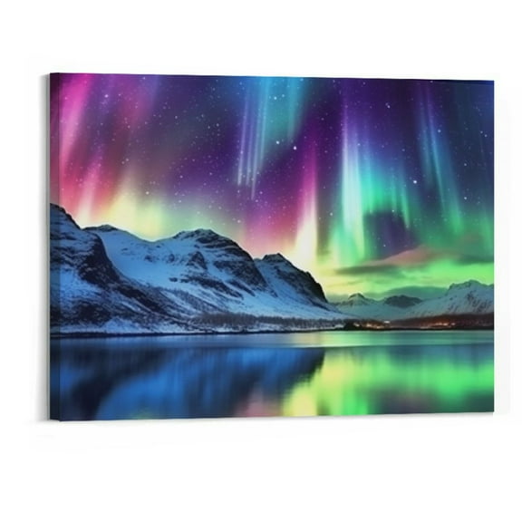 Creowell  Aurora Borealis Wall Art Polar Lights Painting Auroras Aurorae Southern Lights Aurora Australis Canvas Art for Wall Decor Print Painting for Living Room Decoration 20x16 Inch