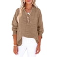 thumbnail image 4 of Qwertyu Womens Gauze Shirts Summer Casual Button V Neck Long Sleeve Shirts Oversized Solid Color Blouses Tops Earthy Yellow 2XL, 4 of 4
