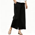 thumbnail image 2 of Juslio Linen Pants Women Loose Casual Drawstring Pants, with Pockets Linen Wide-Leg Pants Black L, 2 of 5