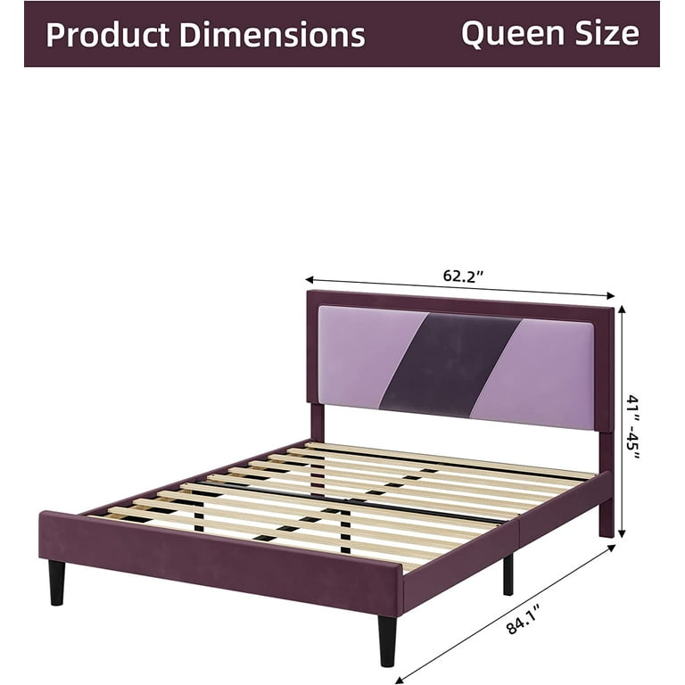 WhizMax Queen Bed Frame, Adjustable Height, Velvet