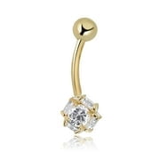 AVORA 10K Yellow Gold Simulated Diamond CZ Spiked Ball Belly Button Ring Body Jewelry (14 Gauge)