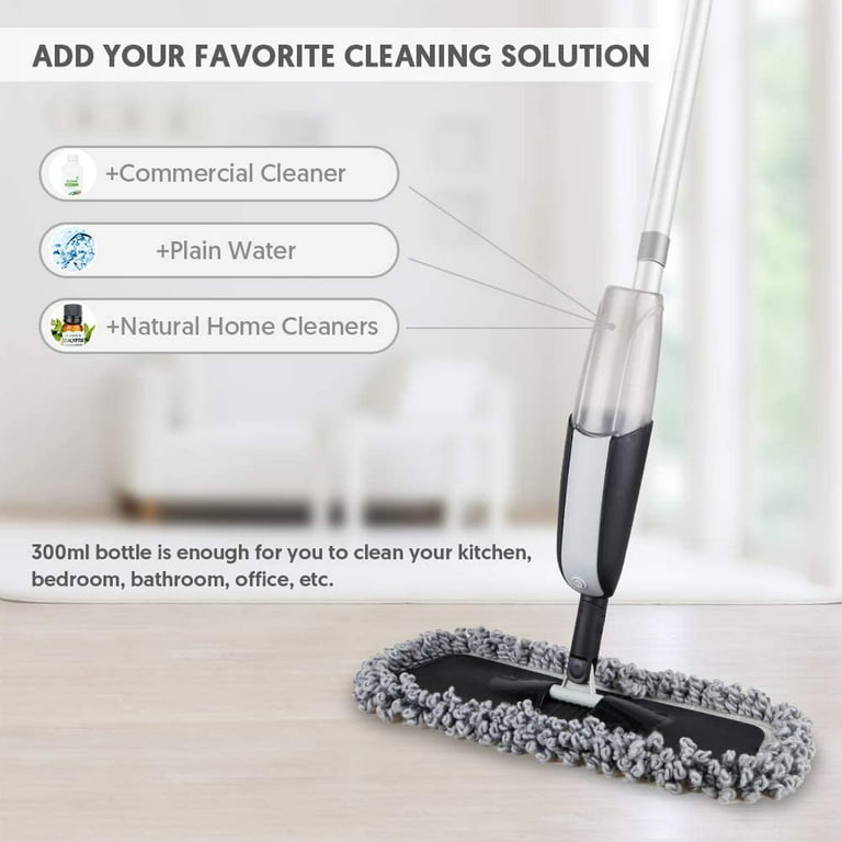 SUPTREE Microfiber Spray Floor Mops for Floors Cleaning Kitchen Mop with 3  Washable Mop Pads,440ML Refillable Bottle Dust Dry Wet Mop