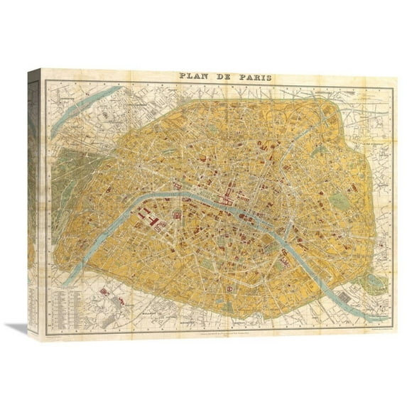 Global Gallery Joannoo,'Gilded Map of Paris' Stretched Canvas Artwork