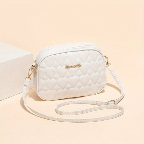 JUYGO Quilted Heart Crossbody Bag For Women Trendy Embroidered PU Leather Purse Fashionable Crossbody Bag With Adjustable Strap For Daily Use & Evening Out