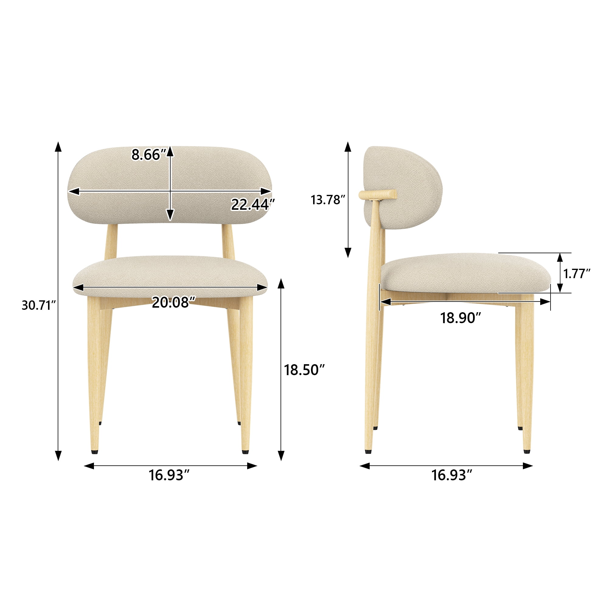 Dining Chairs Set Of 2, Lamb Wool Fabric Cushioned Dining Chair, Carbon Steel Chair Leg Bracket With Wooden Veneer, Suitable For Commercial And Family Restaurants
