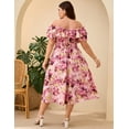 thumbnail image 5 of Yesfashion Womens Plus Size Dresses Floral Print Short Sleeve Square Neck Tie Maxi Dresses, 5 of 7