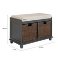 thumbnail image 4 of Solid Wood Shoe Storage Bench with 2 Brown Paper Rattan Drawer and White Cushion, 4 of 8